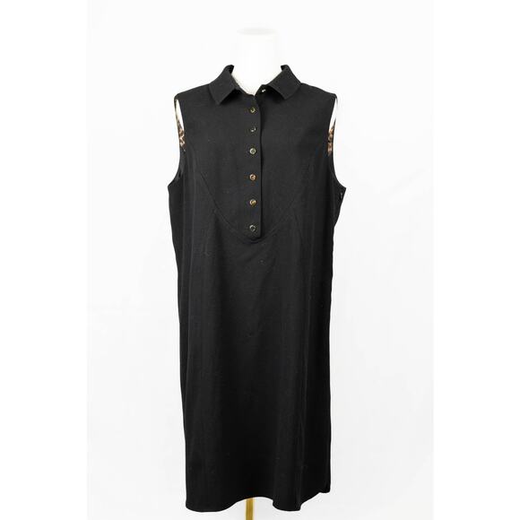 Tahari Size 14 Dress Sleeveless Buttoned Animal Print Lining Black - Picture 1 of 7